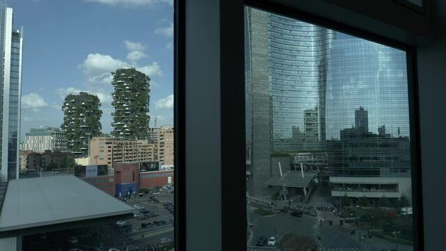 "Bosco Verticale" time lapse, milan,  milan city famous downtown living buildings, skyline