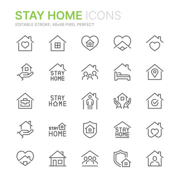 Collection of stay home related outline icons. 48x48 Pixel Perfect. Editable stroke
