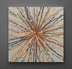 Point explode. Array with dynamic emitted particles. 3d technology style. Abstract background. Vector illustration.