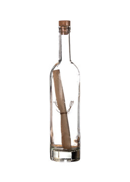 Corked message bottle isolated on white