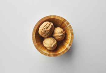 top view shot of walnut on white background.