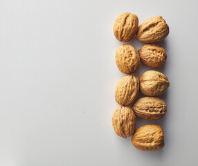 top view shot of walnut on white background.