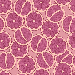 Seamless pattern with citrus, grapefruits. Vector hand drawn illustration. Used in packaging design, Wallpaper, print for fabrics