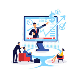 Marketing coaching online flat concept vector illustration