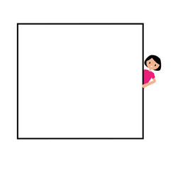 girl holding blank sign. your text here. girl peeping from behind a blank board mock up.