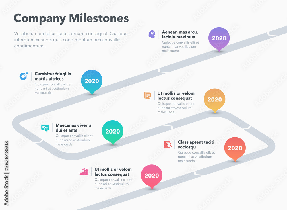 Poster simple business infographic for company milestones timeline template. easy to use for your website o