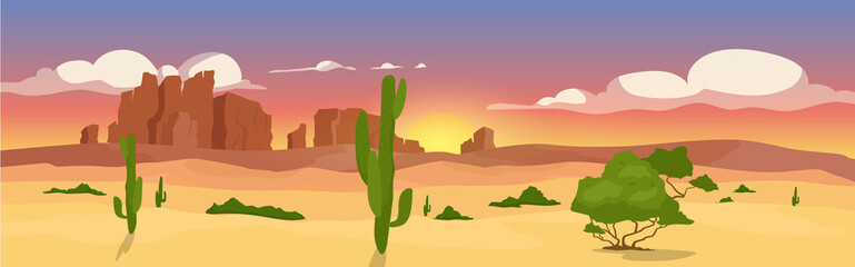 Western dry desert flat color vector illustration
