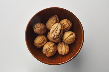 top view shot of walnut on white background.