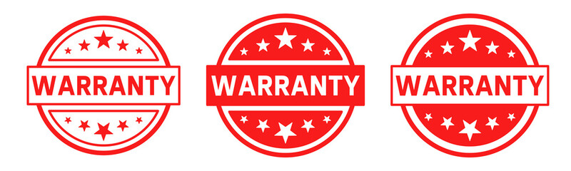 Warranty icon set. Red round stamp