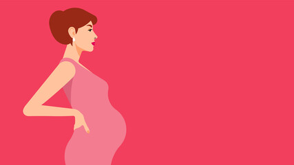 Beautiful pregnant woman. Portrait side view. A young calm woman is expecting a baby. Modern vector illustration with copy space.