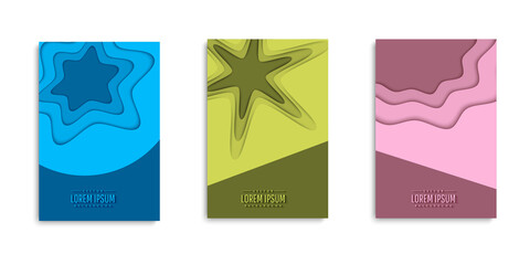  Set of background for covers design paper cut style vector illustration.