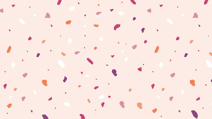 Terrazzo floor. The classic venetian Texture: stone, granite, quartz, marble, glass and concrete. Modern minimalistic floor with Pink, Purple, orange and fuchsia colors. Vector background.