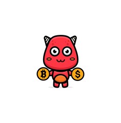 vector Illustration of cute red monster holding money