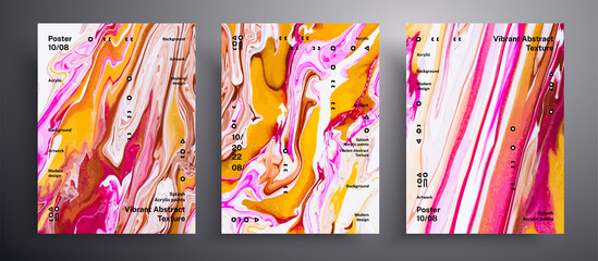 Abstract vector banner, pack of modern design fluid art covers. Artistic background that can be used for design cover, poster, brochure and etc. Pink, orange and white creative iridescent artwork