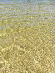 clear lake water and sand beach