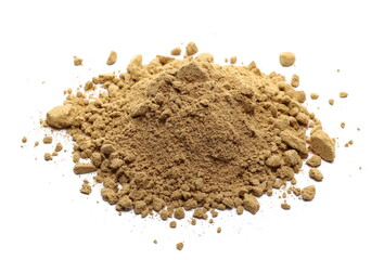 Ginger root powder isolated on white background, Zingiber officinale