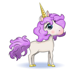 Cute magical unicorn. Print for t-shirt. Romantic hand drawing illustration for children.