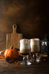 Homemade pumpkin latte with spices
