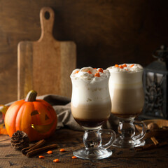 Homemade pumpkin latte with spices