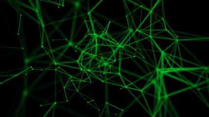 Technology dark background. chaos of futuristic science. Connection structure lines and dots. 3d rendering.