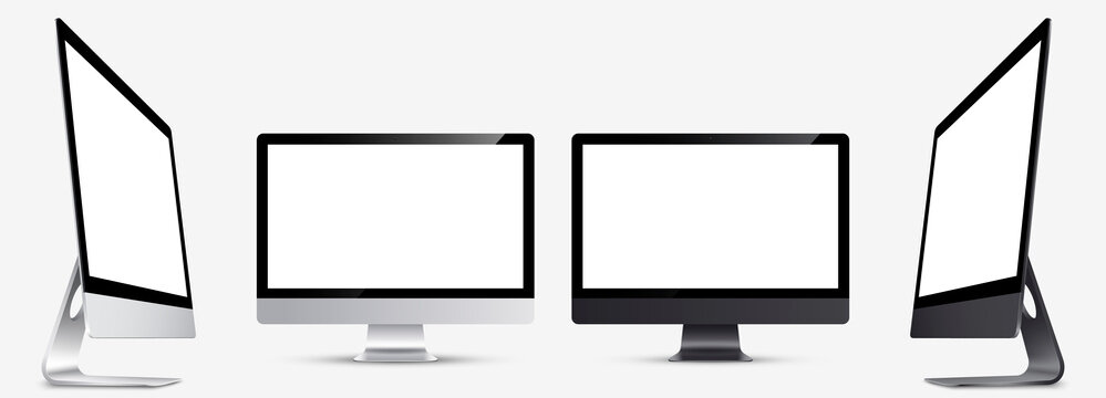 Mockup. Screen monitor display Silver and Black colors on three sides with blank screen for your design. Realistic vector illustration.