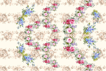 Seamless floral background scarf art abstract design textile. seamless beautiful artistic bright tropical pattern with exotic forest. Colorful Fabric Flower pattern. Beautiful vintage Floral