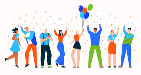 Group of celebrating people at holiday party scene