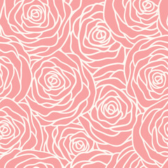 Vector seamless pattern with outline stylized roses. Beautiful floral background. Can be used for textile, book cover, packaging, wedding invitation.