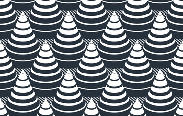 3D cones optical seamless pattern, vector repeat tiling background, op art theme textile or wrapping paper, website backdrop or wallpaper.