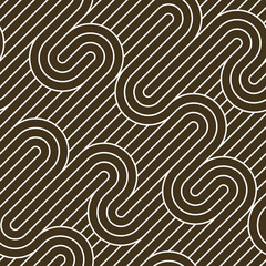 Seamless linear vector geometric minimalistic pattern, abstract lines tiling background, stripy weaving, optical maze, twisted stripes. Black and white design.