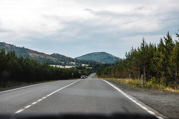 View from a moving car on a road