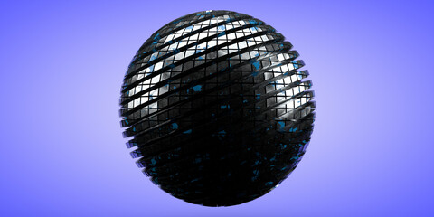 A spherical shape consisting of a set of polygonal elements. 3D render
