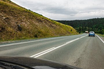View from a moving car on a road