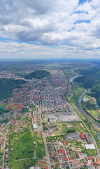 Panorama aerial view of summer city