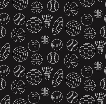 Balls doodle line icons seamless vector pattern