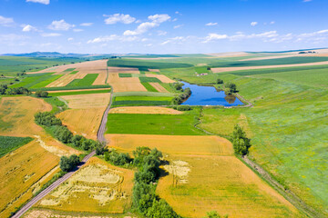 Fototapeta na wymiar Rural farm scene from above in summer