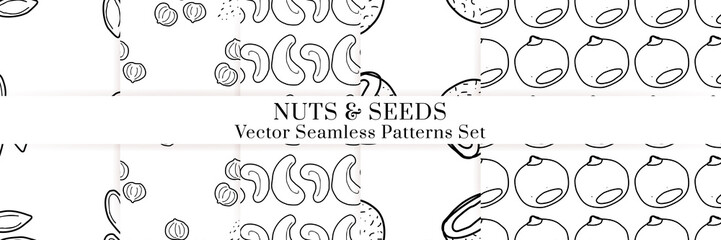 Nuts and seeds vector pattern. Outline hand drawn design