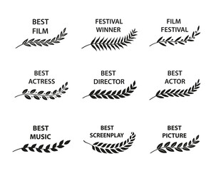 Film Awards. Set of black and white silhouette award branches. Vector illustration.