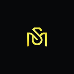 Minimal elegant monogram art logo. Outstanding professional trendy awesome artistic MS SM initial based Alphabet icon logo. Premium Business logo gold color on black background
