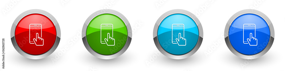 Fototapete smartphone silver metallic glossy icons, mobile phone concept set of modern design buttons for web, 