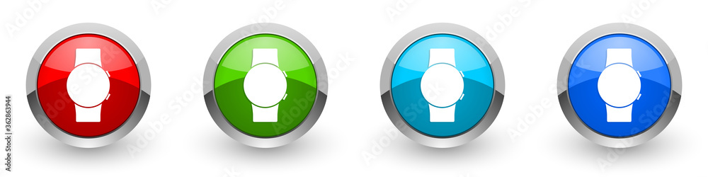 Fototapete smartwatch silver metallic glossy icons, smart watch concept set of modern design buttons for web, i