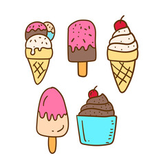 Ice cream vectors collection draw in cute hand drawn style isolated on white background 