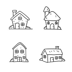 House vector collection draw in doodle style isolated on white background 