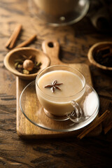 Homemade milk tea or chai with spices