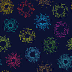 Vector seamless pattern with stylized stars or lights of fireworks. Can be used for wallpaper, pattern fills, web page background, surface textures.Simple decorative texture.