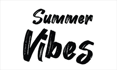 Summer Vibes Brush Typography Hand drawn writing Black Text on White Background  