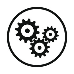 Cogwheel icon. Sprocket wheel logo. Settings round button sign. Mechanic gears symbol. Black silhouette isolated on white background. Vector illustration image.
