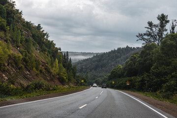 View from a moving car on a road