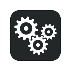 Cogwheel icon. Sprocket wheel logo. Settings square button sign. Mechanic gears symbol. Black silhouette isolated on white background. Vector illustration image.