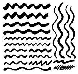 Set of black wavy stripes. Black brush strokes